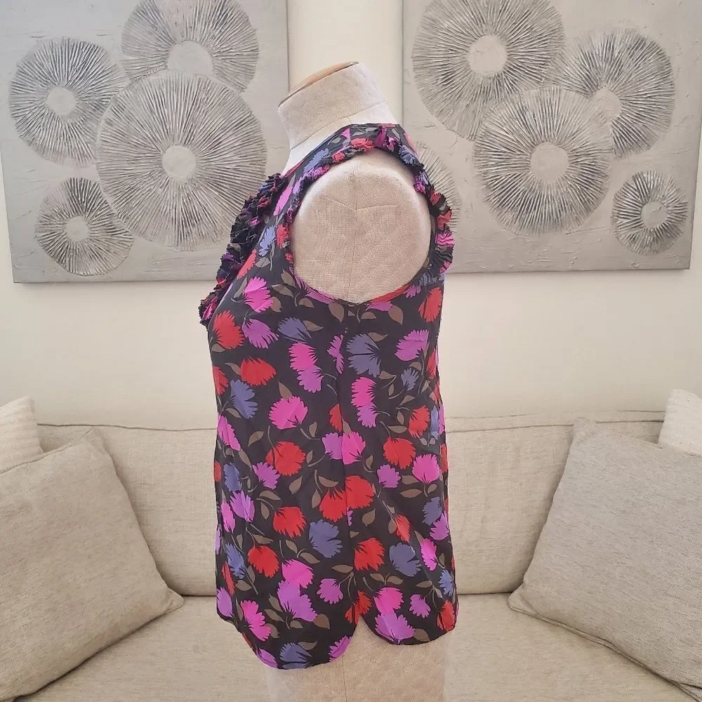 J.Crew Silk Floral Print Ruffle Blouse sz 2